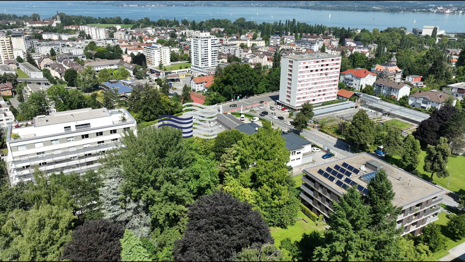 Luftbild Bregenz mit dem Standort BREVUE an der Arlbergstraße